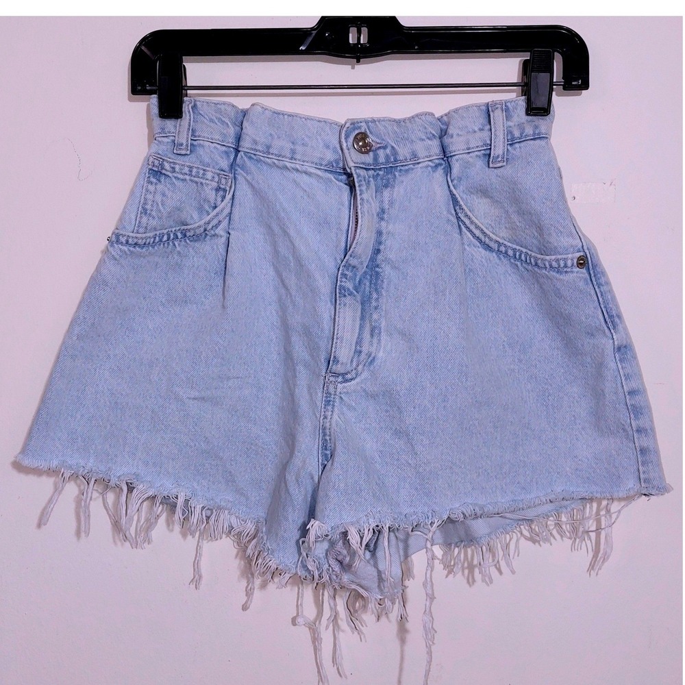 Zara Light Blue High-Waist Distressed Jean Shorts